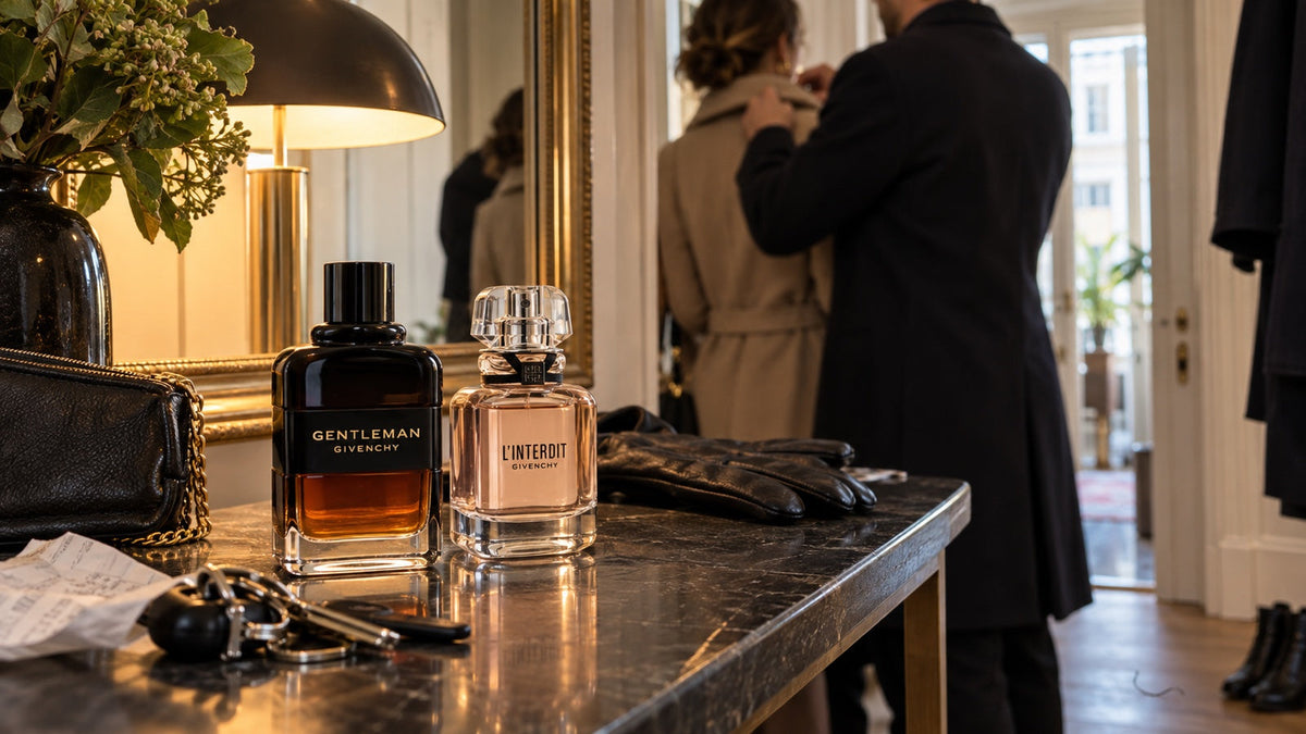 Givenchy Gentleman Réserve Privée a L'Interdit na stolku v předsíni