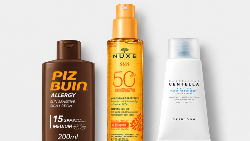 Sluneční péče – tři produkty v jednotném stylu kategorií MrRizz