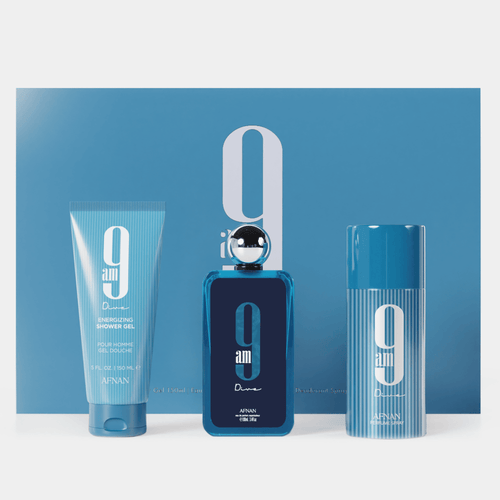 Afnan 9AM Dive dárková sada: EDP 100 ml, sprchový gel 150 ml a deodorant 150 ml – MrRizz