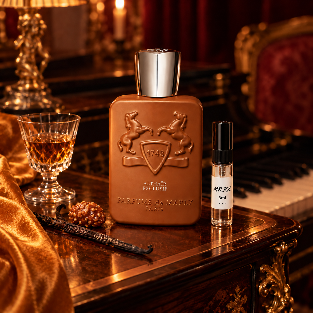 Parfums de Marly Althaïr Exclusif – původní prostředí s lahvičkou vzorku MrRizz