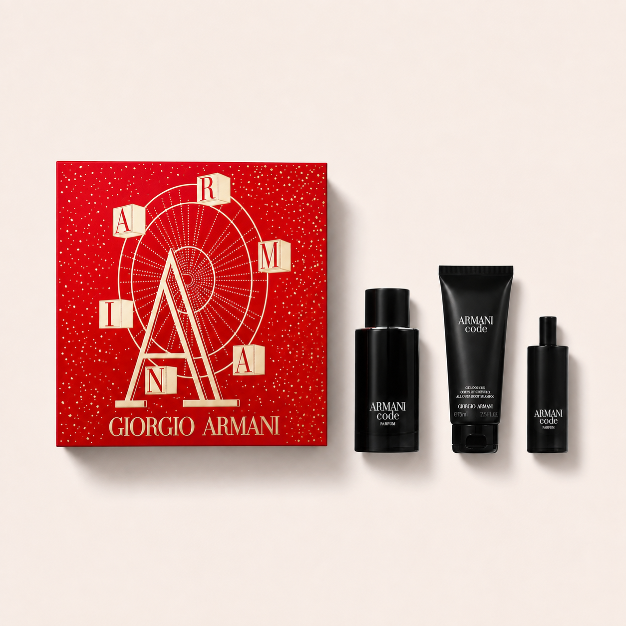 Dárkový set Armani Code Parfum s flakonem, sprchovým gelem a menším sprejem – MrRizz
