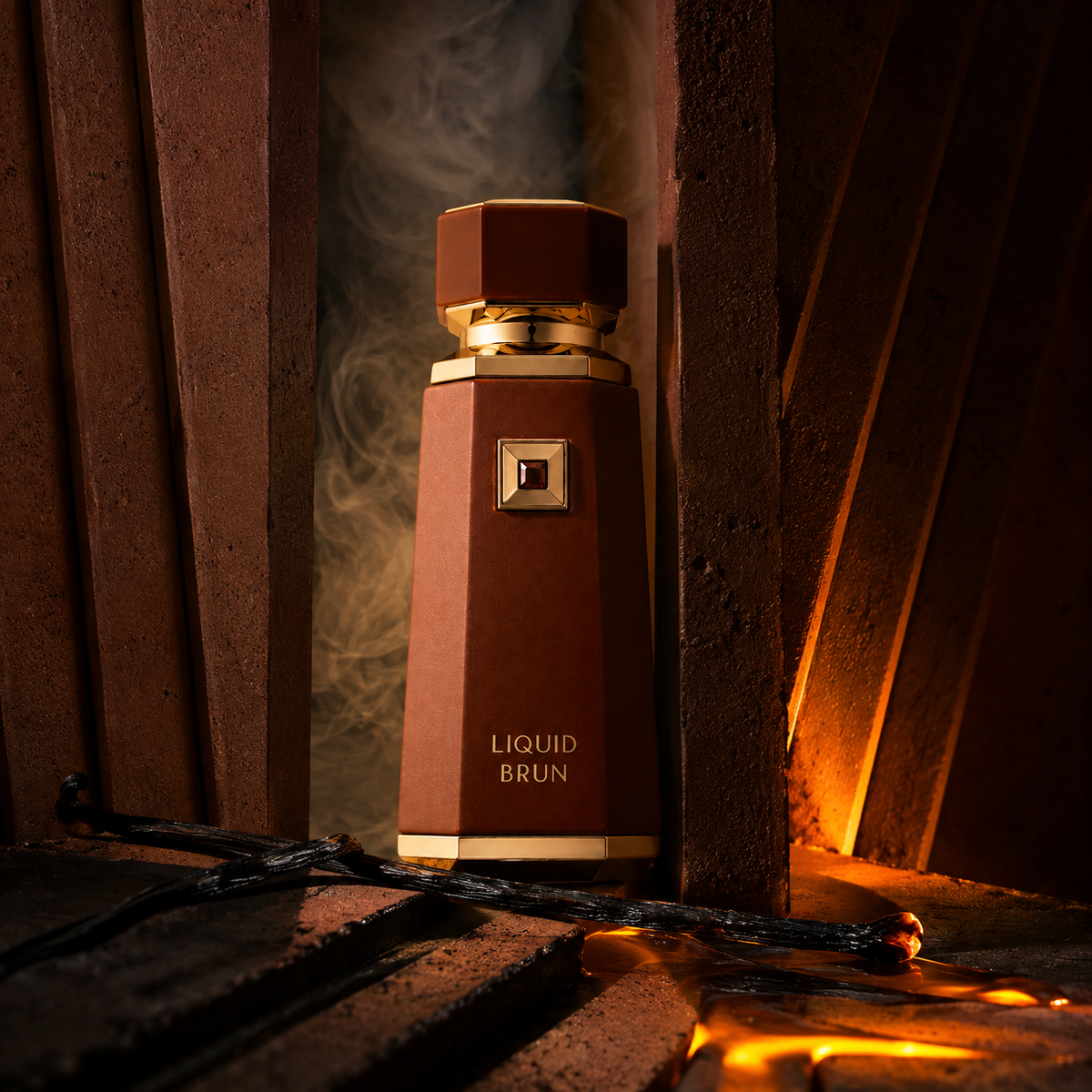 French Avenue Liquid Brun mezi terakotovými deskami s vanilkovými lusky a jantarovým světlem – MrRizz