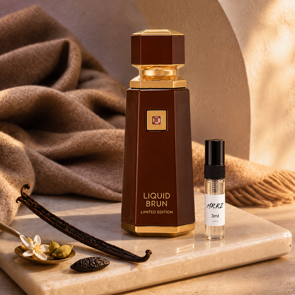 French Avenue Liquid Brun Limited Edition – původní prostředí s lahvičkou vzorku MrRizz