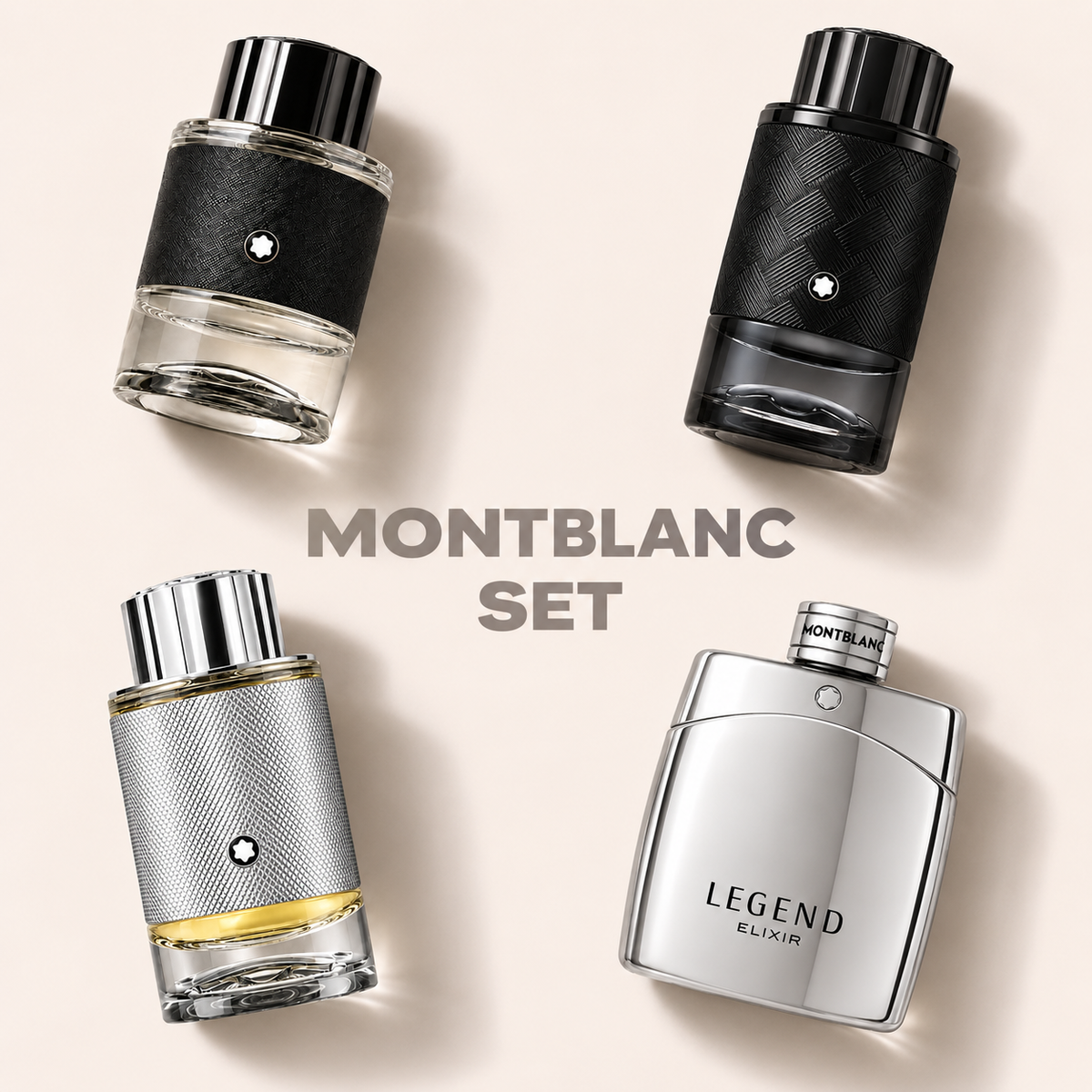 Parfémy ze sady Montblanc set na béžovém pozadí – MrRizz