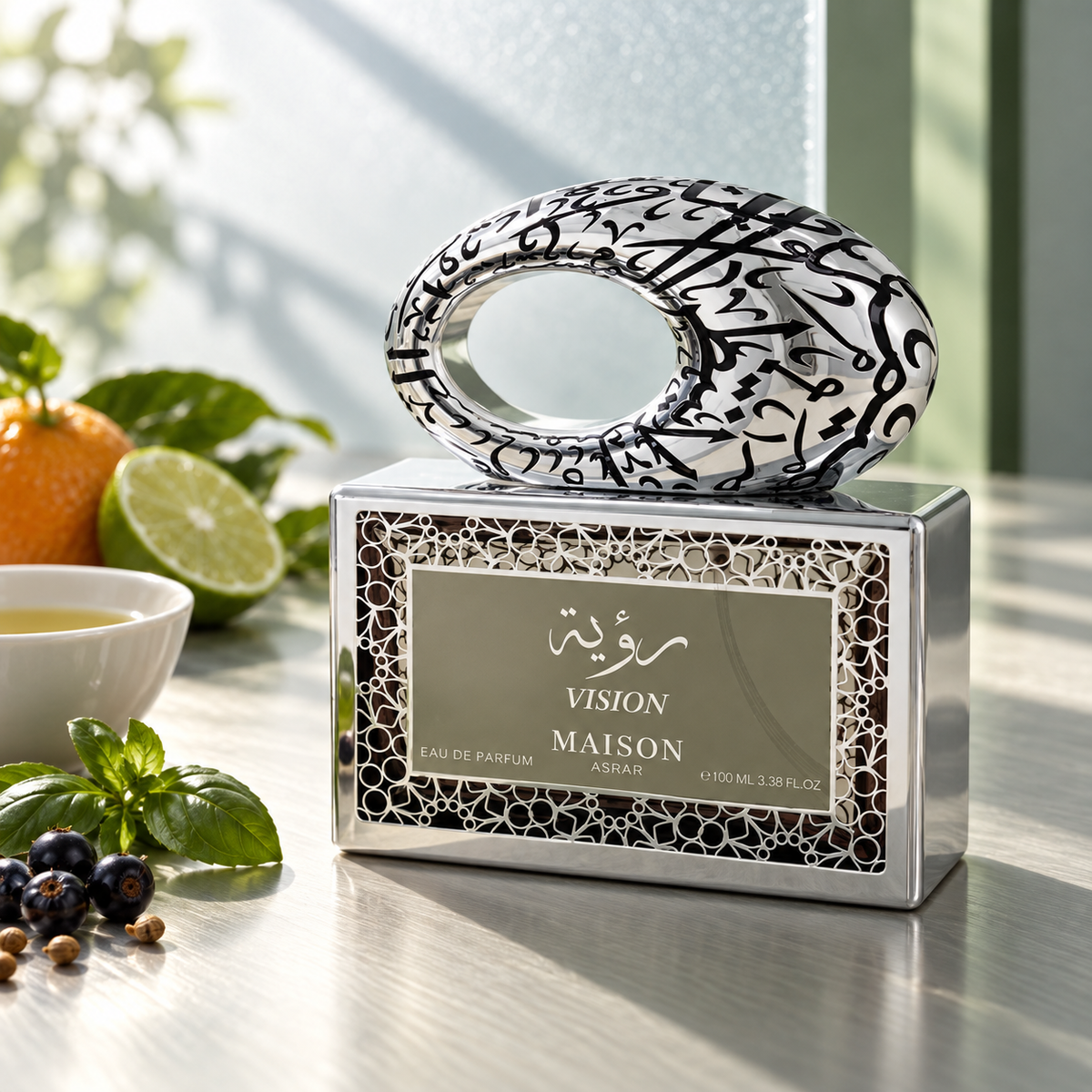 Maison Asrar Vision EDP 100 ml – produkt v prostředí