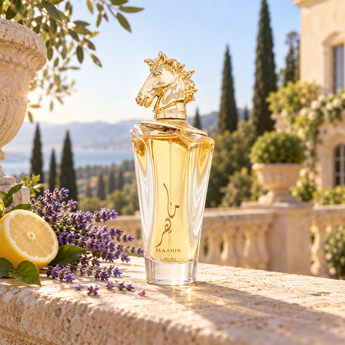 Lattafa Maahir EDP 100 ml – produkt v prostředí