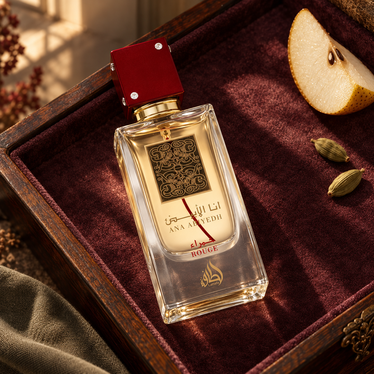 Lattafa Ana Abiyedh Rouge EDP 60 ml – produkt v prostředí