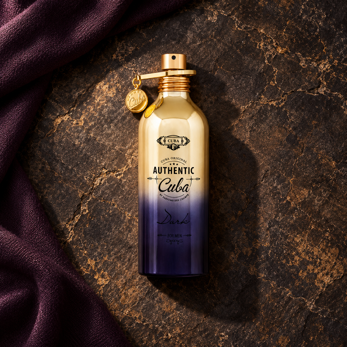 Cuba Authentic Dark 100 ml – parfém v prostředí, pohled shora s bočním stínem