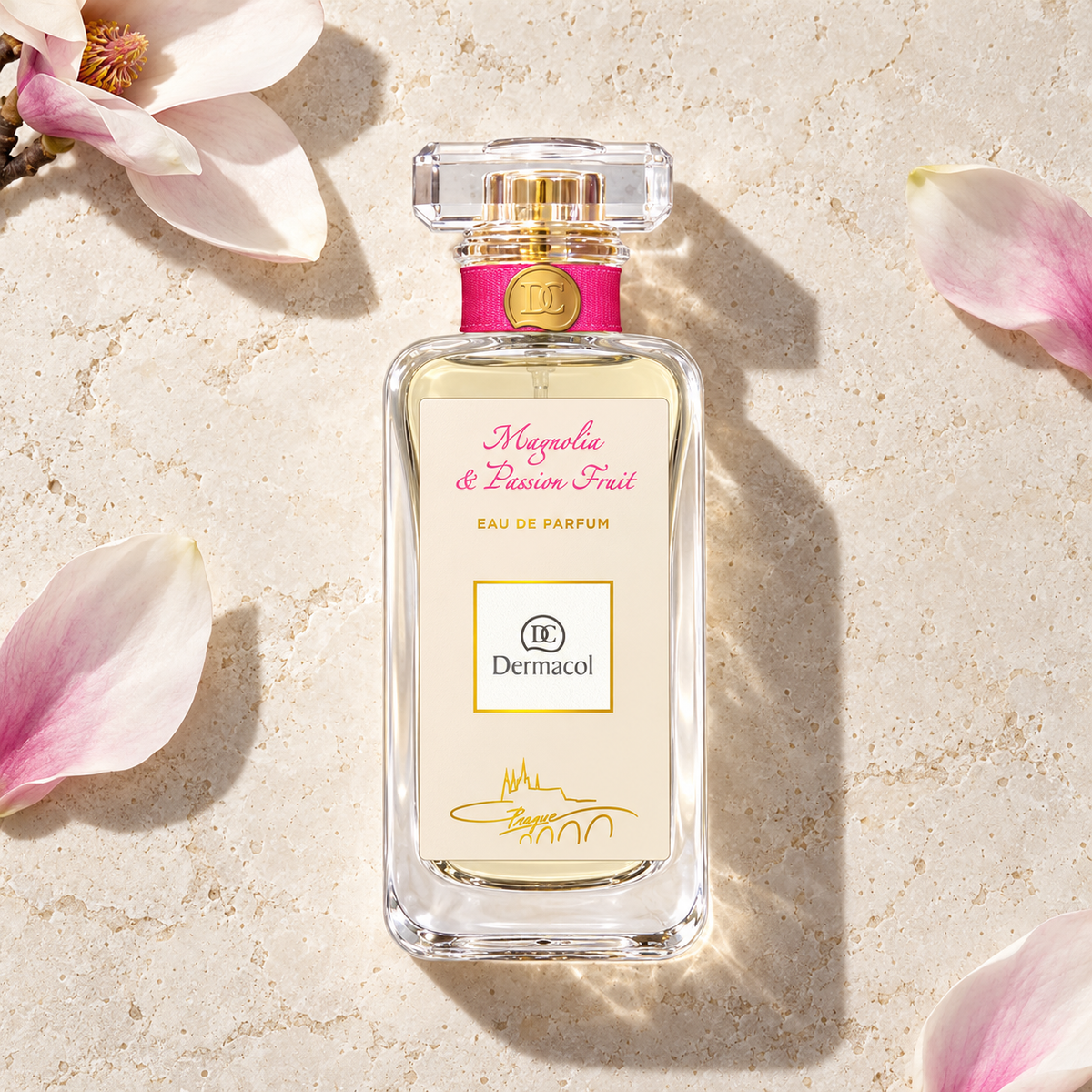 Dermacol Magnolia & Passion Fruit EDP 50 ml – parfém v prostředí, pohled shora s bočním stínem