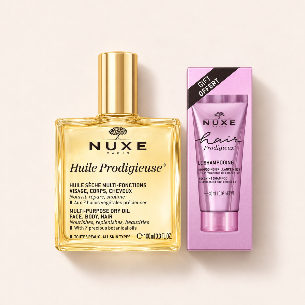 NUXE Huile Prodigieuse olej 100 ml a Hair Prodigieux šampon 30 ml, sada – MrRizz