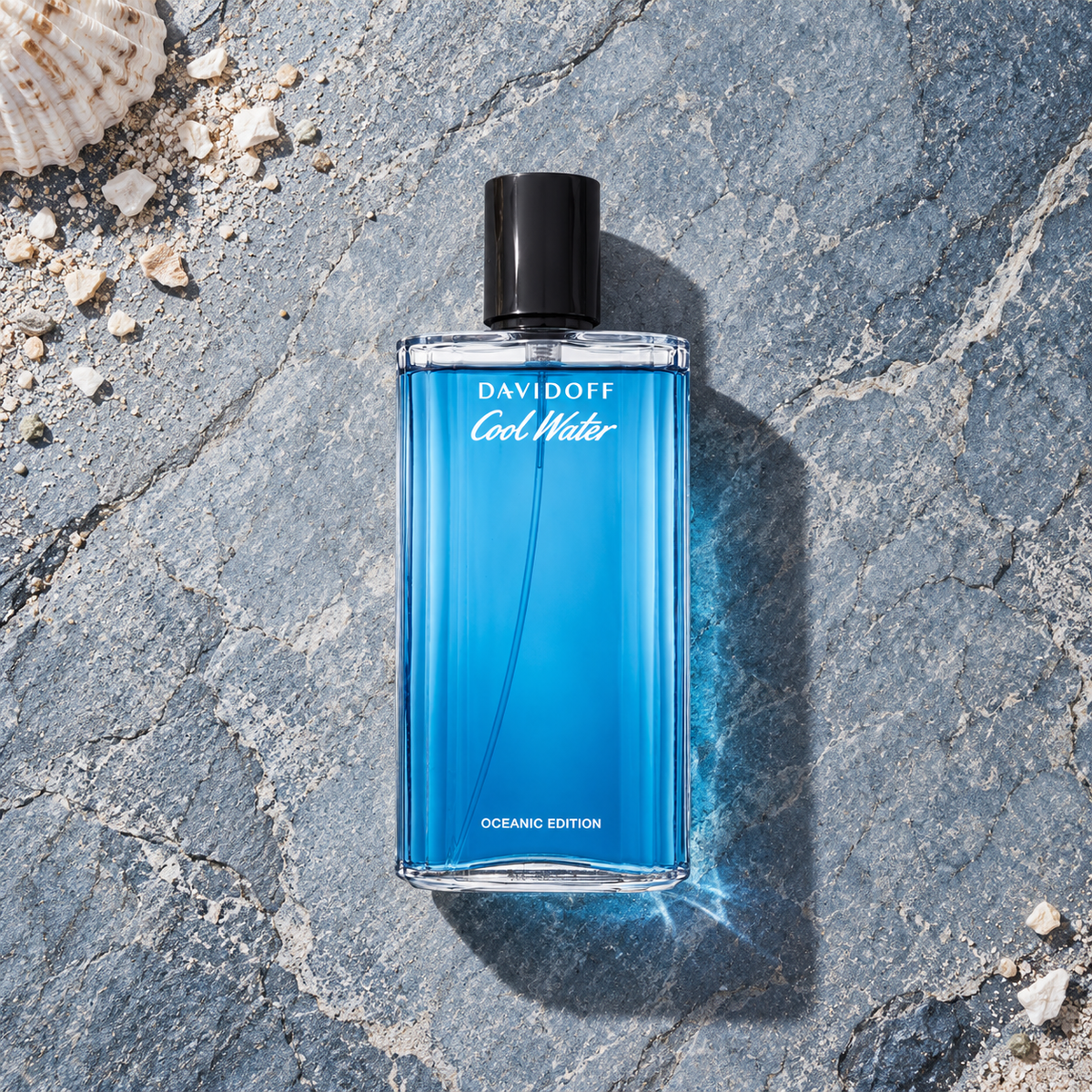 Davidoff Cool Water Oceanic Edition EDT 125 ml – parfém v prostředí, pohled shora s bočním stínem