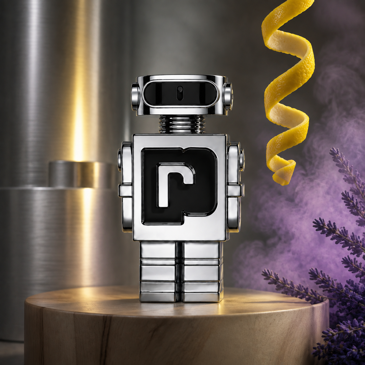 Paco Rabanne Phantom v retrofuturistickém zátiší s citronem, levandulí a dřevem – MrRizz