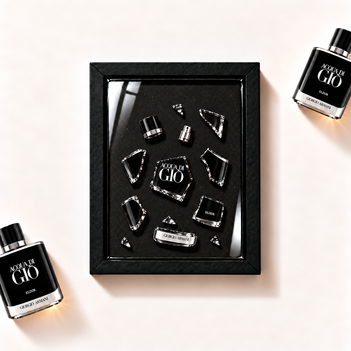 Parfemovy obraz Armani Acqua di Giò Elixir v cernem ramu - ilustracni fotografie