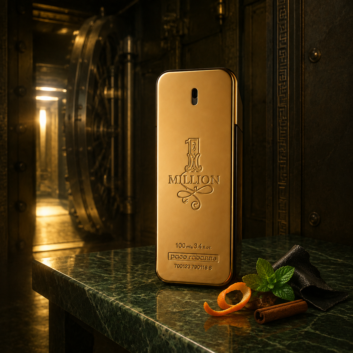 Emocionální vizuál parfému Rabanne 1 Million EDT v nočním zlatém trezoru – MrRizz