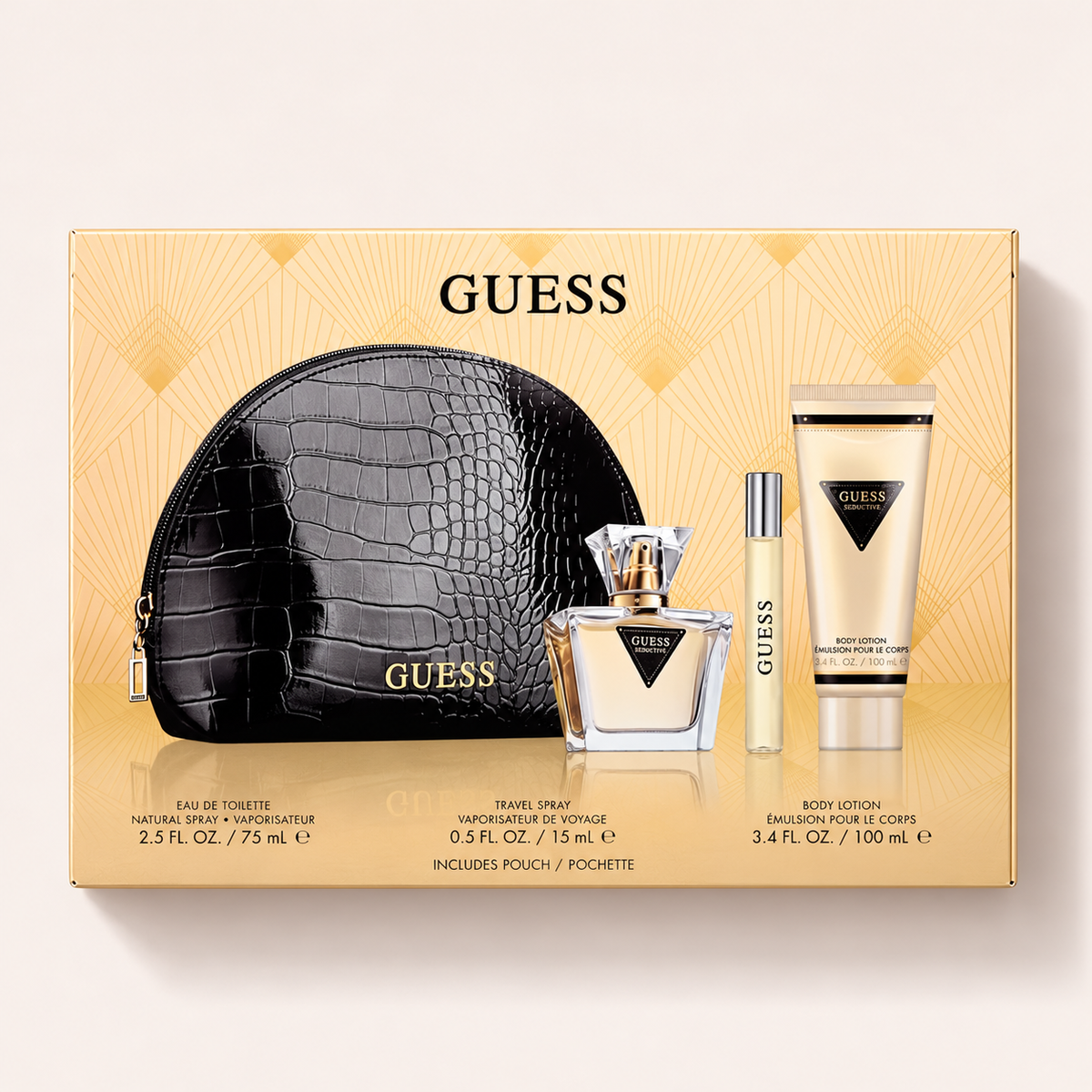 GUESS Seductive – sada EDT 75 ml, EDT 15 ml, tělové mléko 100 ml a taštička