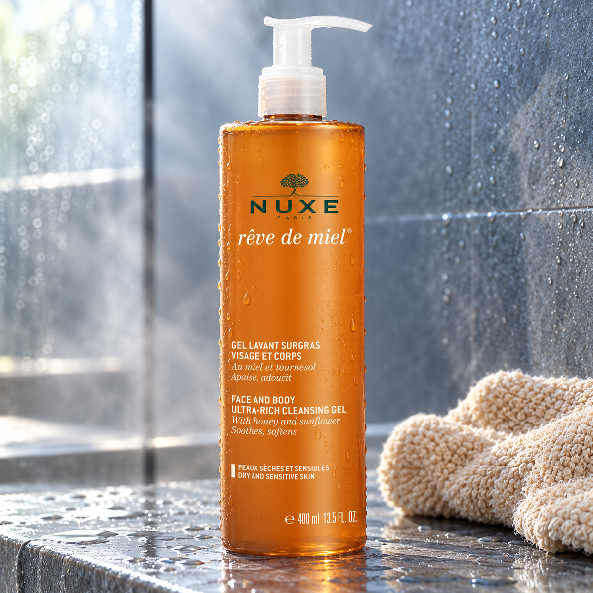NUXE Reve de Miel Face And Body Ultra-Rich Cleansing Gel 400 ml – atmosférická fotografie – MrRizz