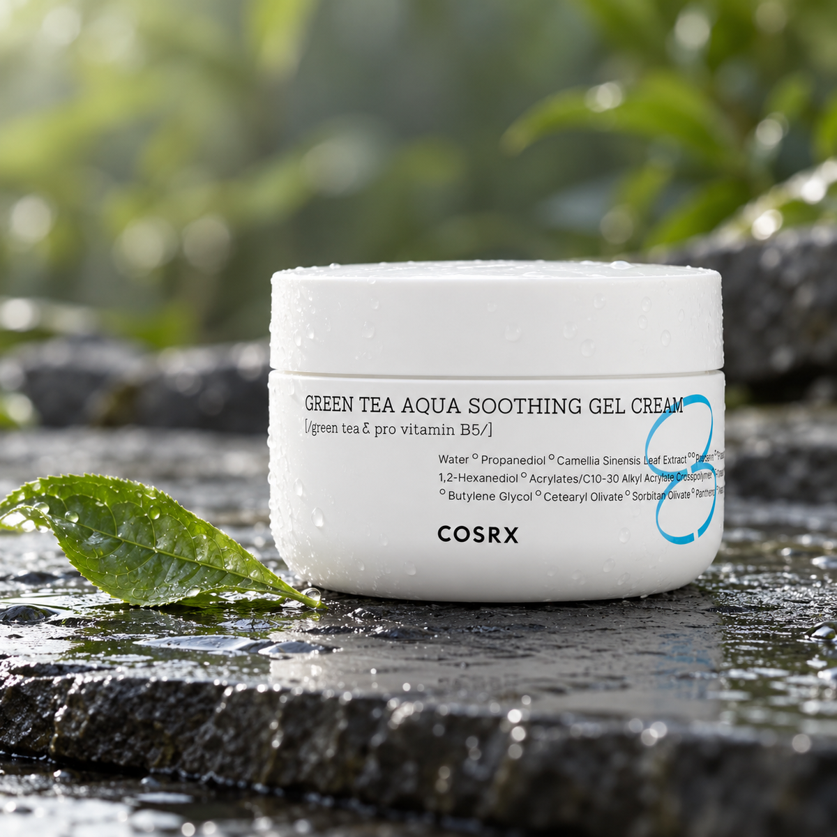 COSRX Hydrium Green Tea Aqua Soothing Gel Cream 50 ml – atmosférická fotografie – MrRizz
