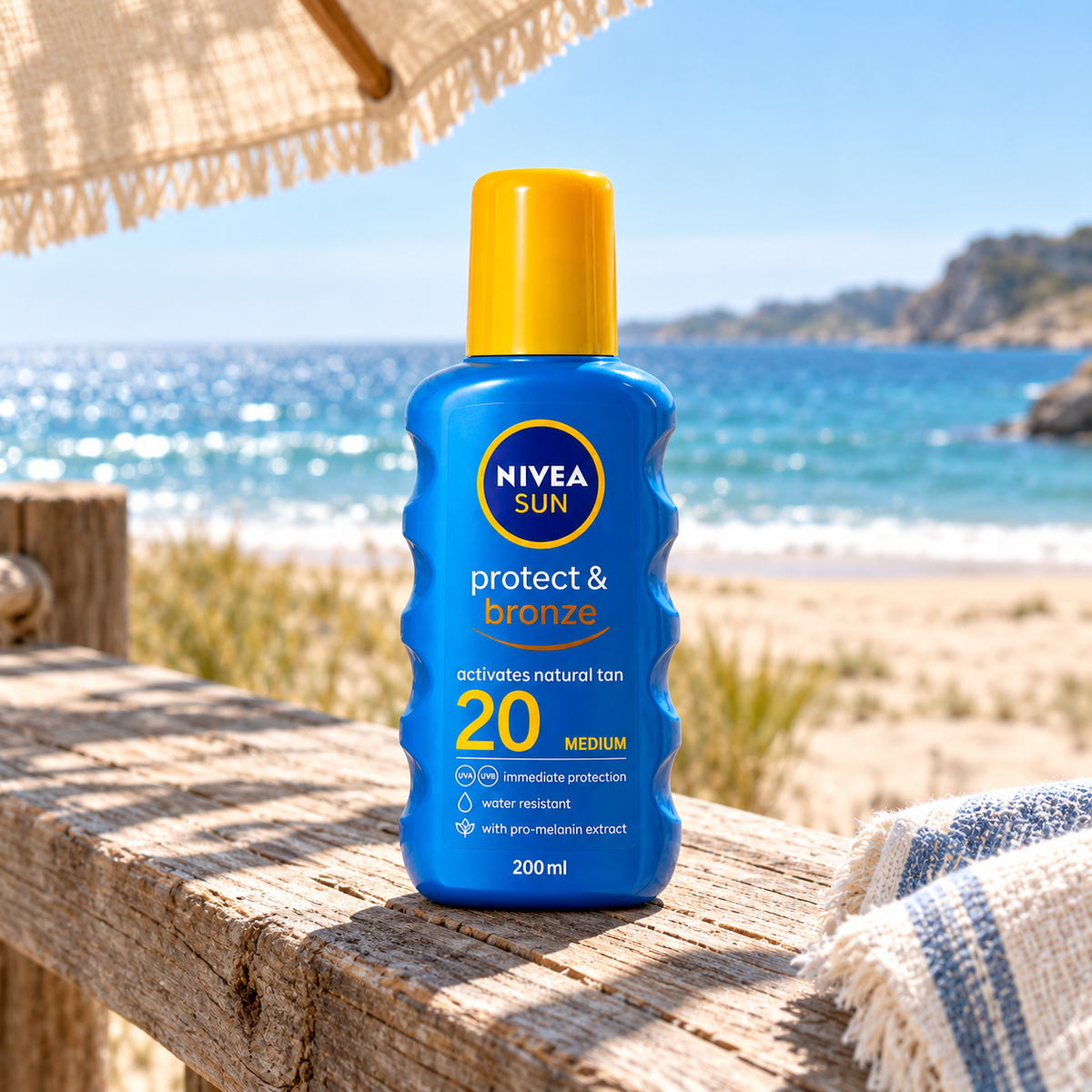 Nivea Sun Protect & Bronze Sun Spray 200 ml – atmosférická fotografie – MrRizz
