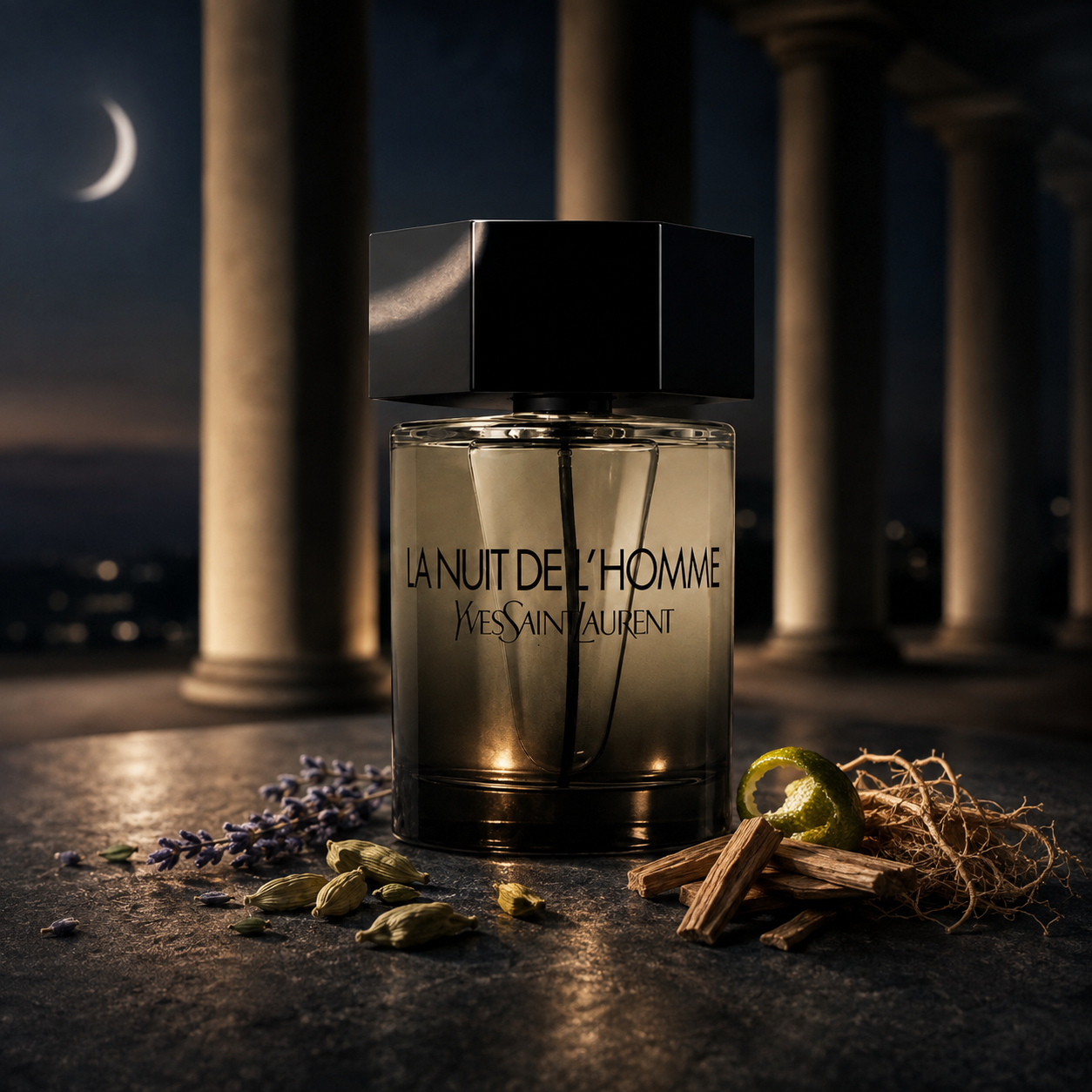YSL La Nuit de L’Homme EDT – noční zátiší s kardamomem, levandulí, bergamotem a cedrem